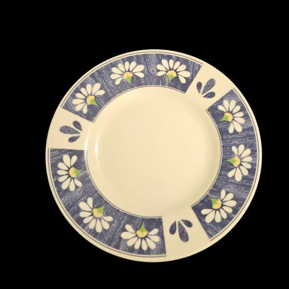 Majesticware Spring Daisy Salad Plate Set of 3 Stoneware Floral Blue White - Picture 1 of 4